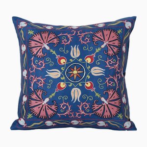 Embroidery Suzani Royal Blue Silk Cushion Cover, 2010s