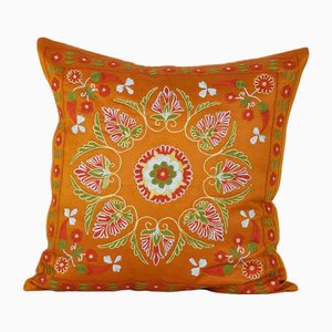 Uzbek Papaya Orange Suzani Cushion Cover, 2010s