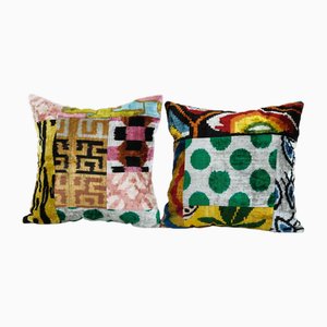 Ikat Patchwork Cushion Covers, 2010s, Set of 2