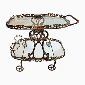 Baroque Serving Trolley in Brass with Glass Platforms and Bottle Holders, 1960s