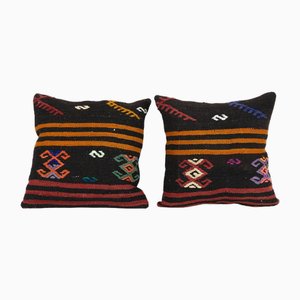 Handmade Organic Striped Kilim Cushion Covers, 2010s, Set of 2