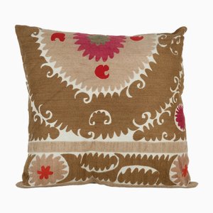 Uzbek Faded Tan Suzani Cushion Cover, 2010s