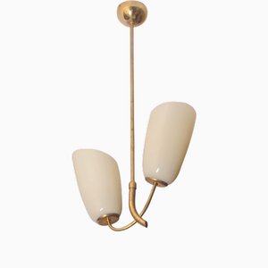 Suspension avec 2 Abat-jours en Verre, 1950s