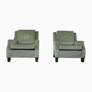 Art Deco Modernist Green Velvet Armchairs, 1940s, Set of 2