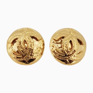 Gold Plated Coco Mark Circle Earrings from Chanel, Set of 2