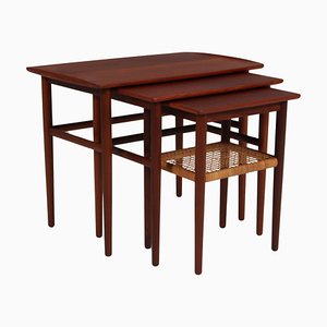Danish Nesting Tables in Teak with Cane Detail, 1960s
