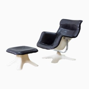 Karuselli Lounge Chair and Foot Stool by Yrjö Kukkapuro, 1960s, Set of 2