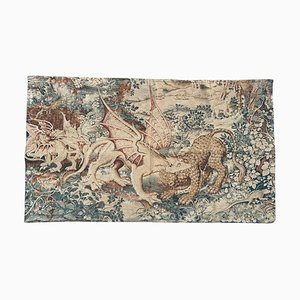 French Aubusson Hand Printed Tapestry Verdure Aux Animaux, 1960s