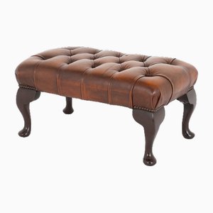 Queen Anne Stool in Leather, 1930s