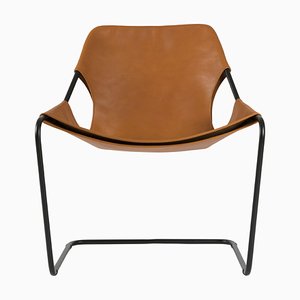 Paulistano Whisky Leather and Black Steel Chair by Objekto