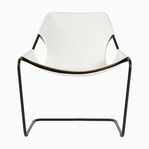 Paulistano Stuhl aus weißem Leder & schwarzem Stahl von Objekto