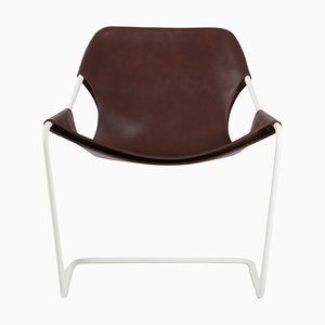 Paulistano Cognac Leather and White Steel Chair by Objekto