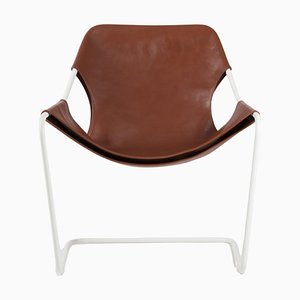 Paulistano Terracota Leather and White Steel Chair by Objekto