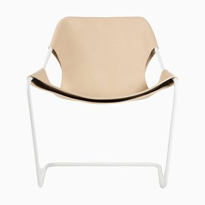 Paulistano VVN Natural Leather and White Steel Chair by Objekto