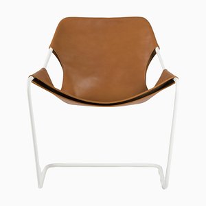 Paulistano Whisky Leather and White Steel Chair by Objekto