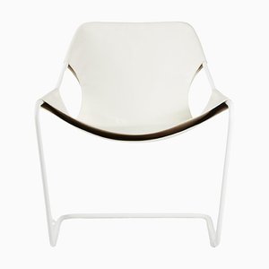 Paulistano Stuhl aus weißem Leder & weißem Stahl von Objekto