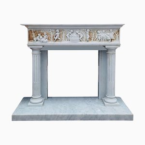 20th Century Empire Fireplace in White Carrara Marble with Bacchant Scenes