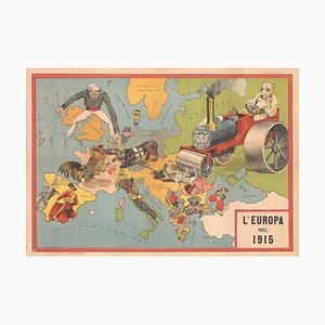 Mapa italiano serio-cómico de Europa durante la Gran Guerra, década de 1890