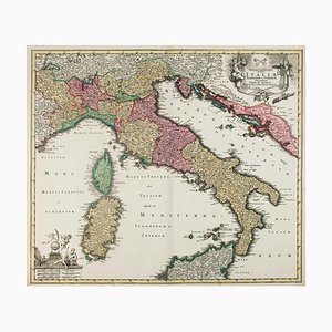 Mapa de Italia del siglo XVIII en bellos colores