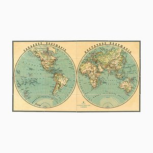 Mappemonde à Double Hémisphère en Cyrillique Fin 19ème Siècle