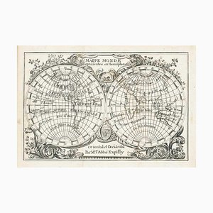 Mapa del mundo de doble hemisferio en miniatura de J. Expilly, 1765