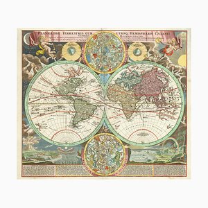 18th Century Double-Hemisphere World Map with Celestial Insets