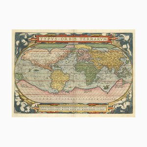La primera placa del mapa del mundo clásico de Orteliuss, 1584
