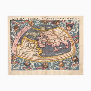 Mapa del mundo grabado en madera del siglo XVI según Ptolomeo