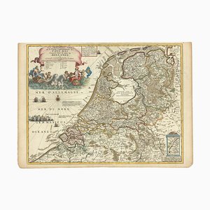 Map of the Netherlands with a Fine Maritime Cartouche by Enzo Mari