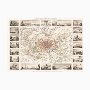 Mappa di Parigi e dintorni, metà del XIX secolo