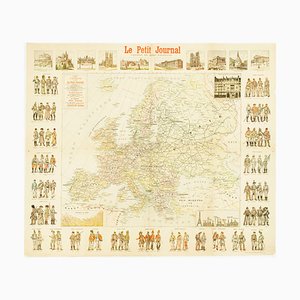 Wall Map of Europe Illustrated with Military Uniforms, 1890s