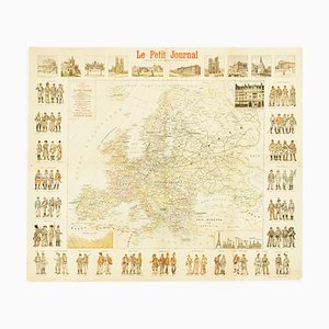 Wandkarte von Europa mit illustrierten Militäruniformen, 1890er