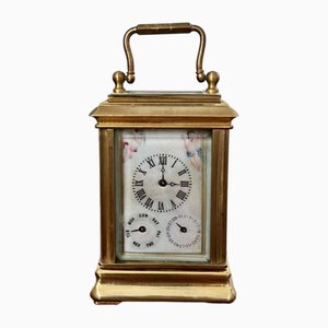Brass Carriage Clock with Hand Painted Porcelain Panels, 1880s