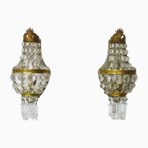 Vintage Hot Air Balloon Wall Lights in Bronze with Glass Tassels, 1950s
