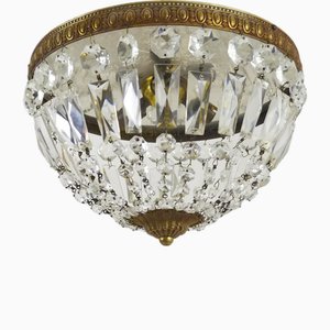 Plafonnier Crown avec 3 Lumières, Demi Panier avec Suspensions en Verre. Style Louis XVI, 1950s