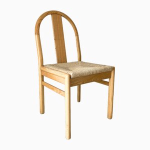 Postmodern Bleached Rush Seat Wooden Chair, Italy, 1980s