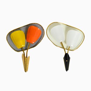 Large Mid-Century Modern Expanded Metal Wall Lamps with Acrylic Glass Shades, 1950s, Set of 2