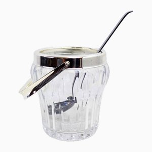 Crystal and Silver-Plated Ice Bucket with Spoon, 1970s, Set of 2