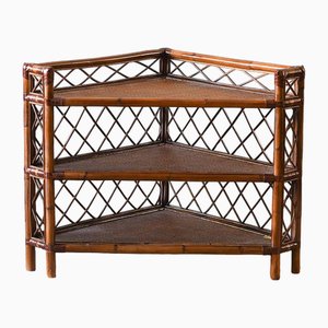 Étagère in bambù e vimini con rilegature in pelle, set di 2