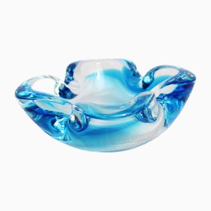 Cenicero de cristal de Murano azul, años 60
