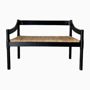 Mid-Century Italian Carimate Bench in Black with Rush Seat by Vico Magistretti for Cassina, 1960s