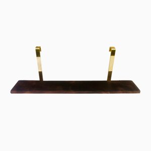 Vintage Brass and Wood Hanging Wall Shelf