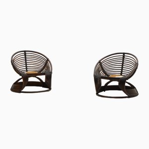 Handmade Rattan Lounge Chairs, Italy, 1960s, Set of 2