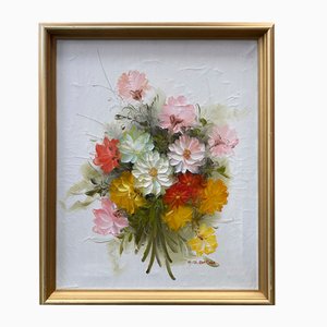 CJ Basha, A Colorful Bouquet, Huile sur Toile, 1970, Encadré