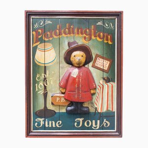 Cartel publicitario Paddington Fine Toys vintage de madera, años 60