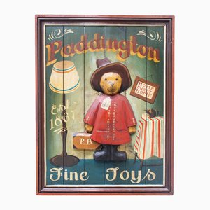 Insegna pubblicitaria Paddington Fine Toys vintage in legno, anni '60