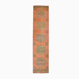 Vintage Coral Orange & Green Runner Rug