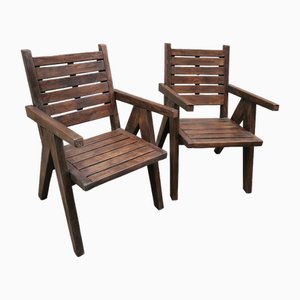 Brown Oak Chairs, Set of 2