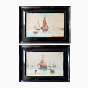 G. McKenzie, Coastal Scenes, 1917, Watercolors, Framed, Set of 2