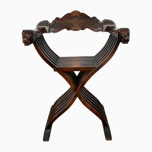 Florentine Carved Wood Savonarola Chair, 1890s